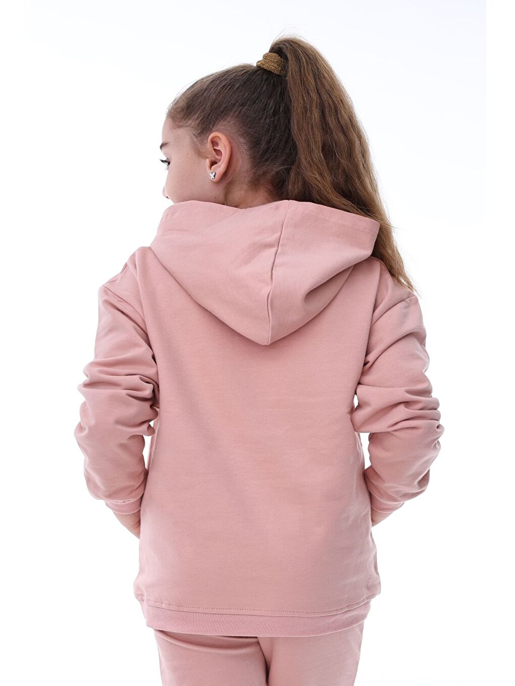 Pembe Basic Kapüşonlu Şardonlu Kanguru Cep Detaylı Çocuk Sweatshirt 3-10 Yaş Ekru-2
