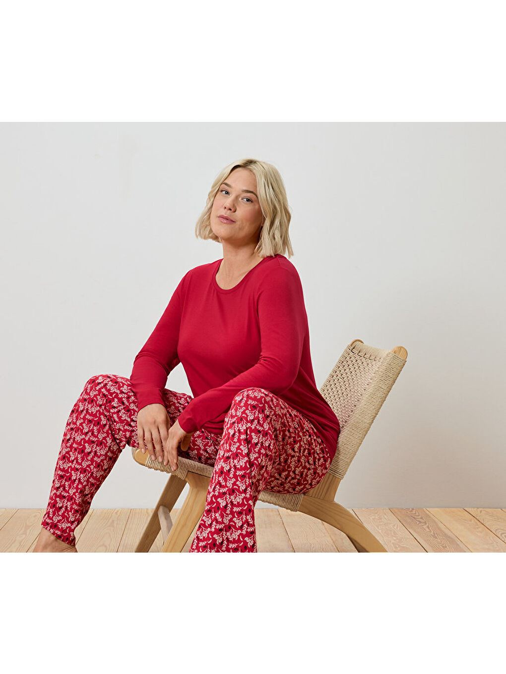 Kadın Pijama, Jersey, Kırmızı-2