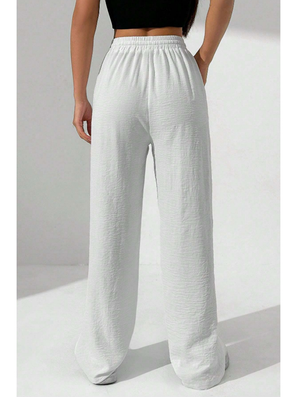 Beyaz Bol Paça Müslin Kadın Pantolon-4