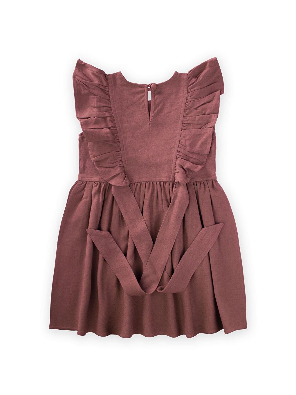 Mürdüm Kız Çocuk Keten Elbise-1