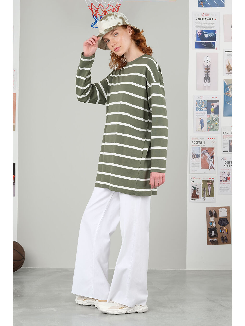 Kalın Çizgili Sweat Küf Yeşili