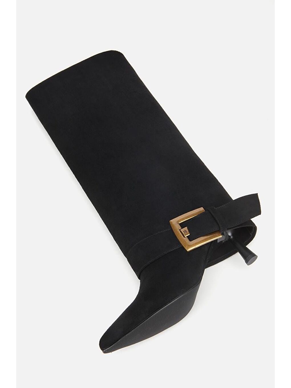 Kadın Süet Siyah Pantolon Görünümlü Tokalı Topuklu Çizme-5