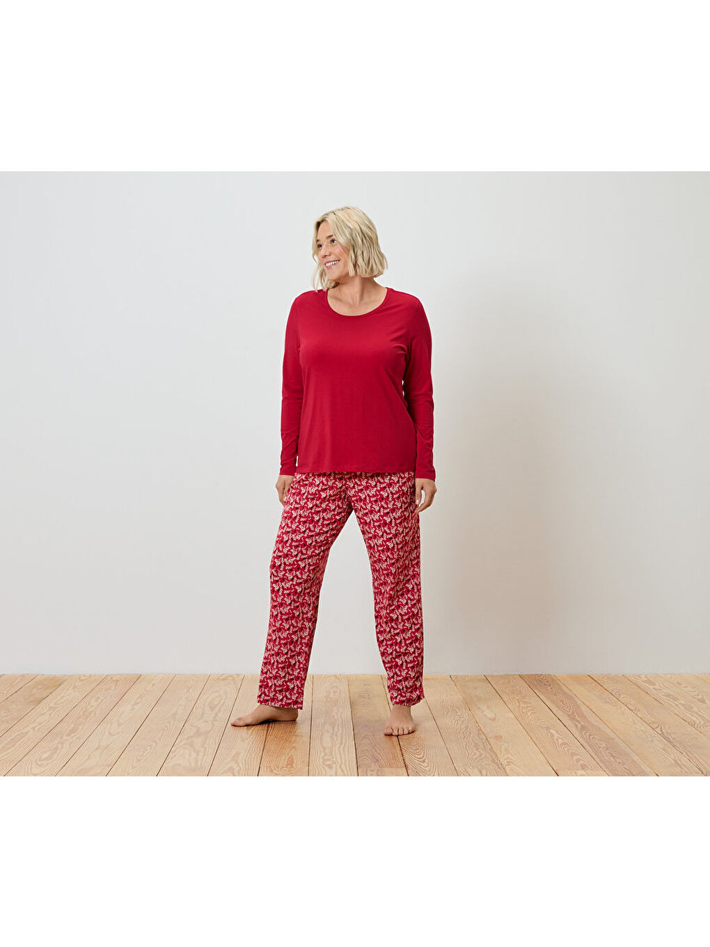 Kadın Pijama, Jersey, Kırmızı-3