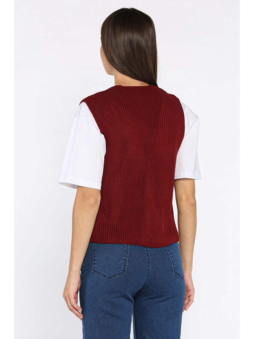 Bordo Kadın Düğmeli Triko Yelek (s-m-l-xl Uyumludur)-2