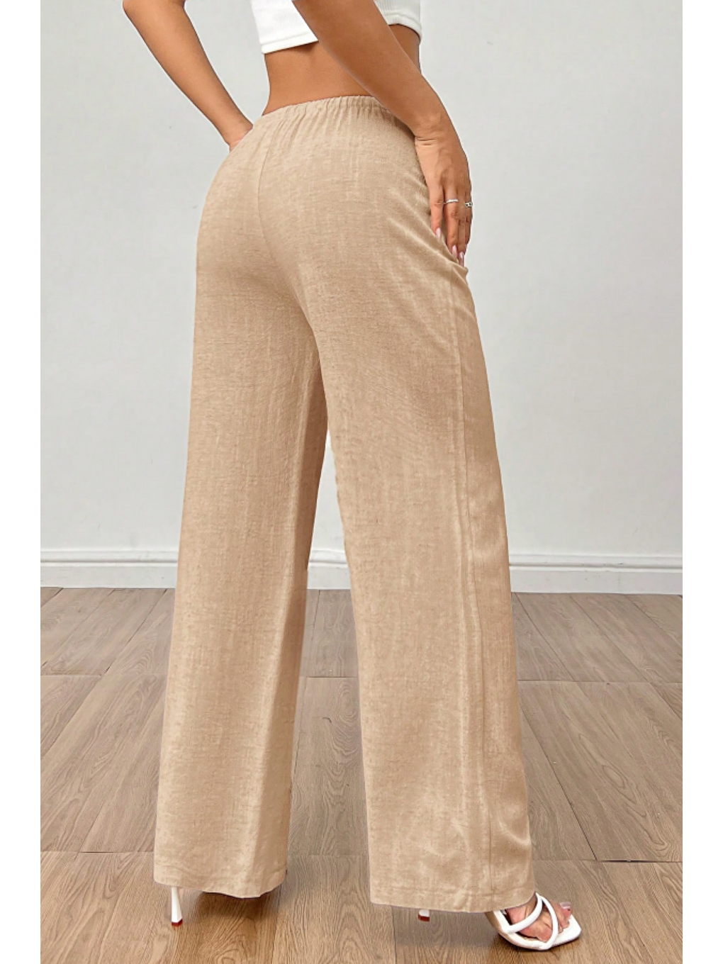 Bej Bol Paça Müslin Kadın Pantolon-2