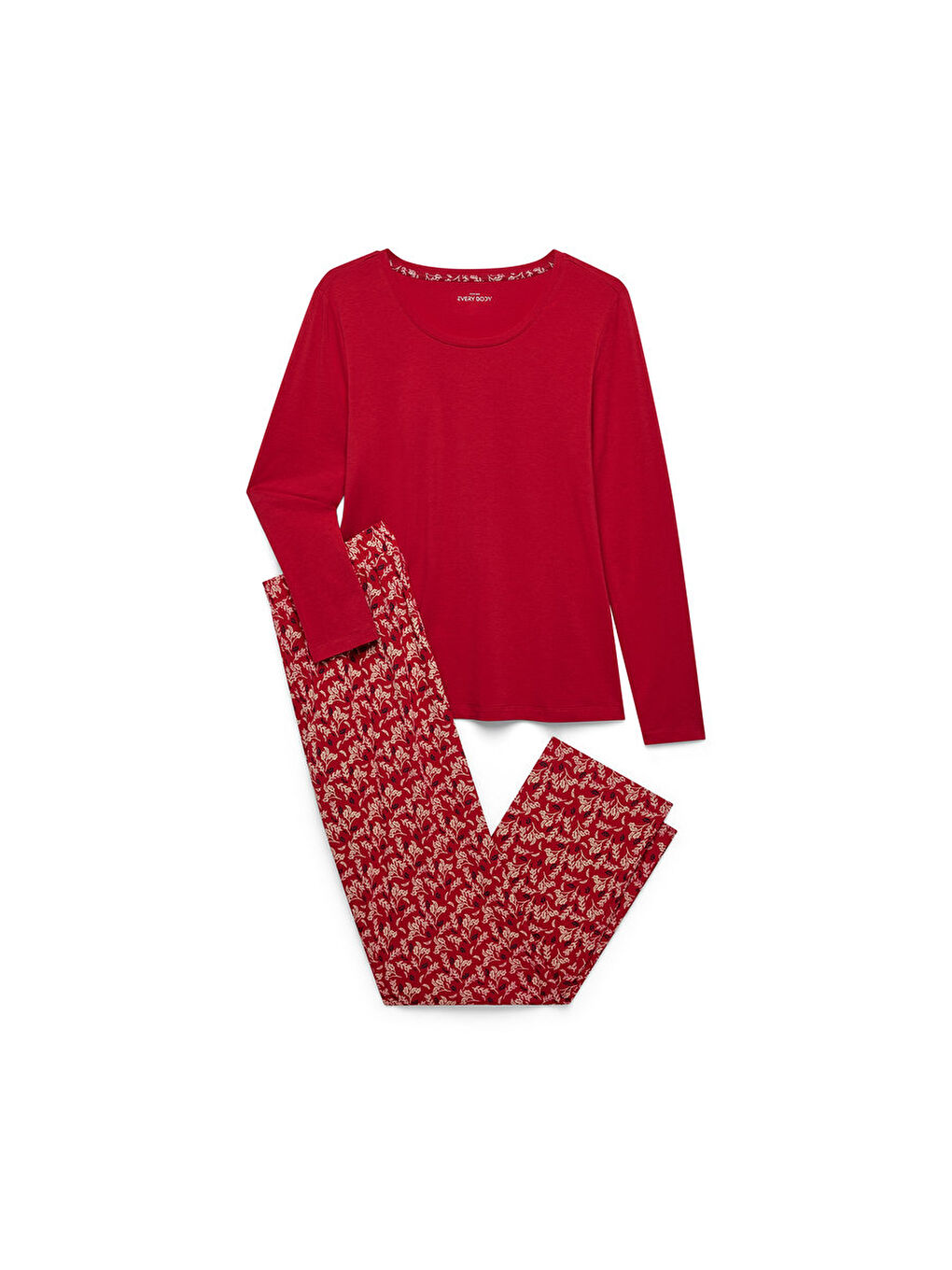 Kadın Pijama, Jersey, Kırmızı-4
