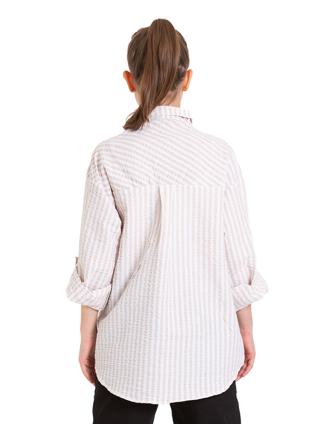 Ekru Kız Çocuk Flamlı Pamuk Gömlek P092-4