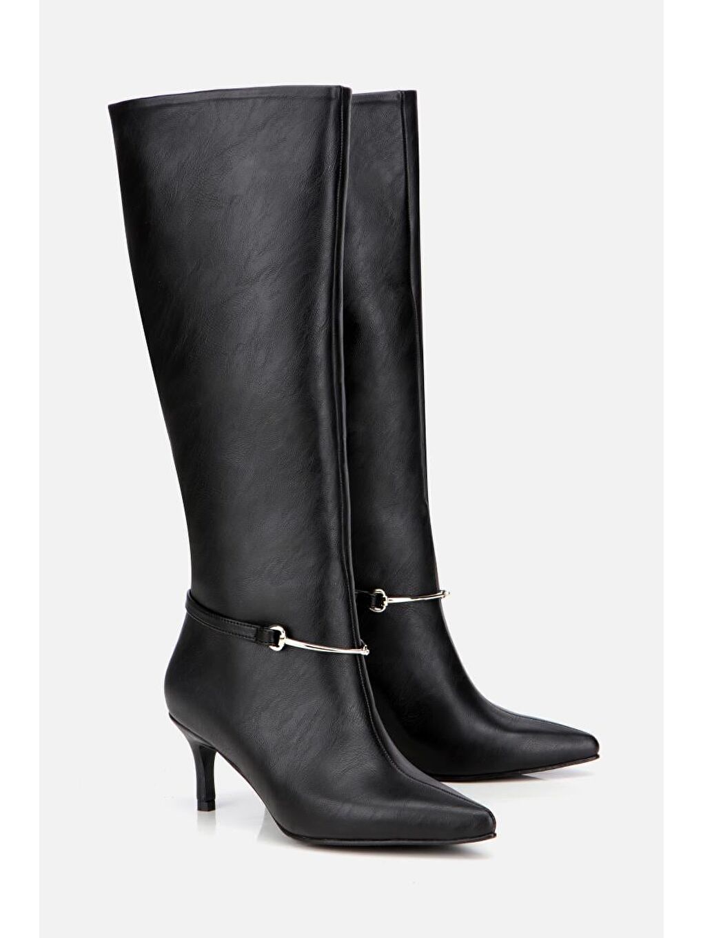 Kadın Siyah İnce Kemerli Tokalı Topuklu Çizme-1