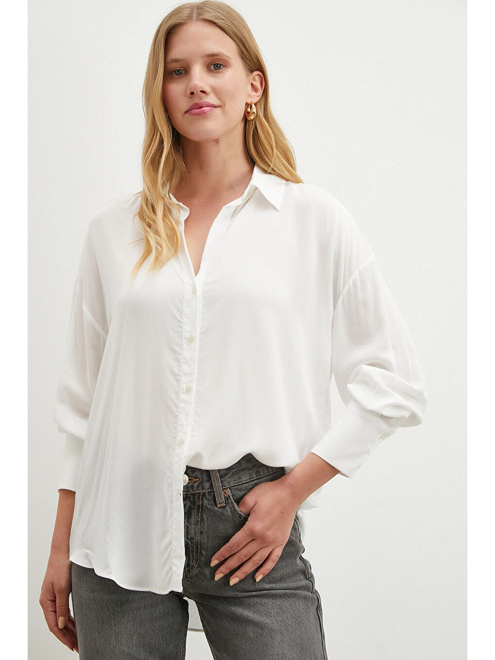 Viskon Dokuma Gömlek Beyaz-4