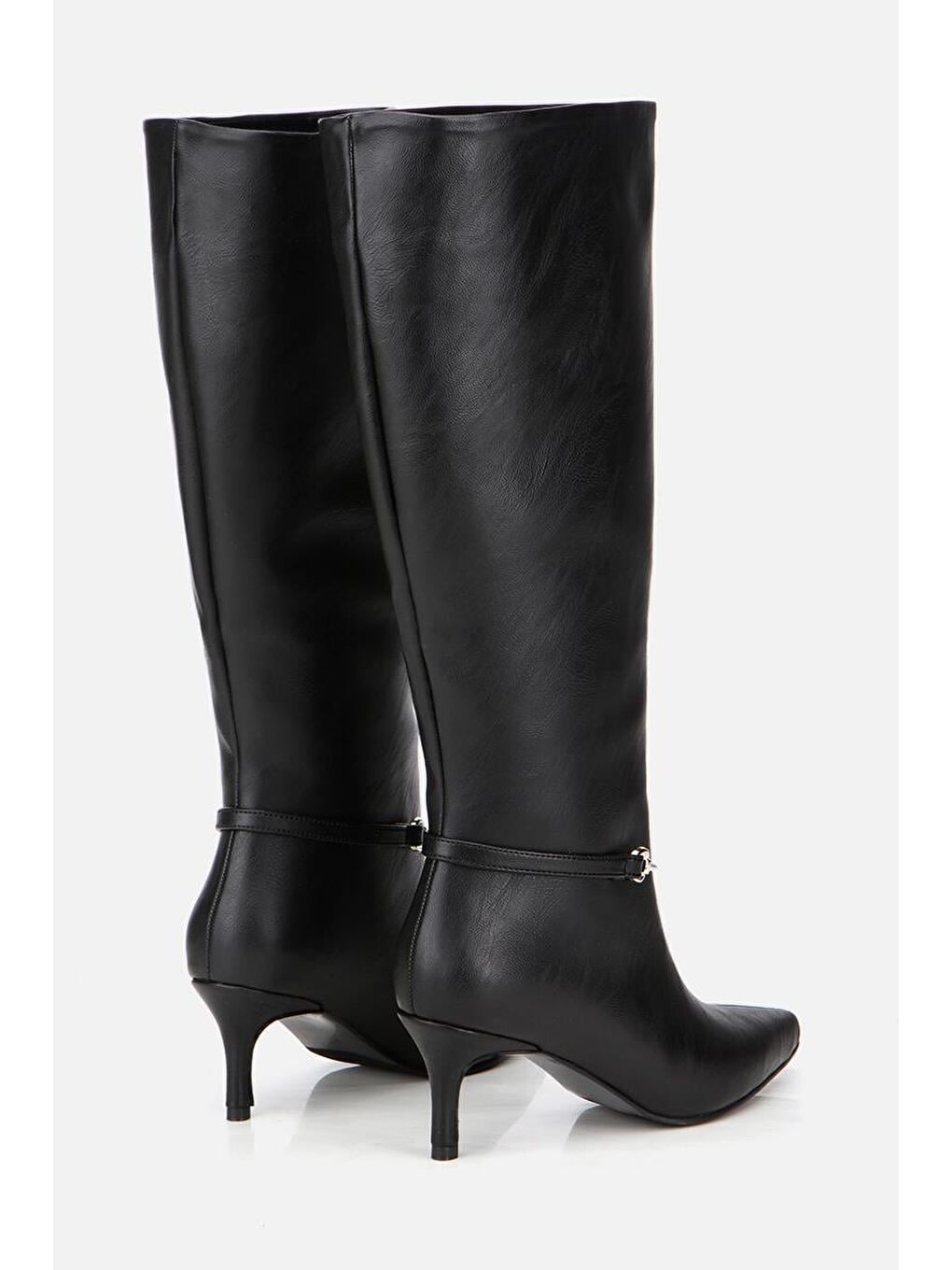 Kadın Siyah İnce Kemerli Tokalı Topuklu Çizme-2