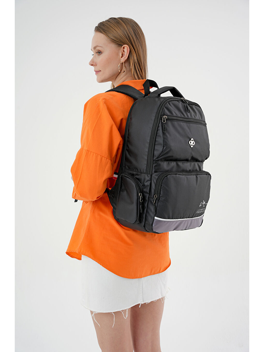 Siyah Unisex Çok Gözlü Sırt Çantası-1