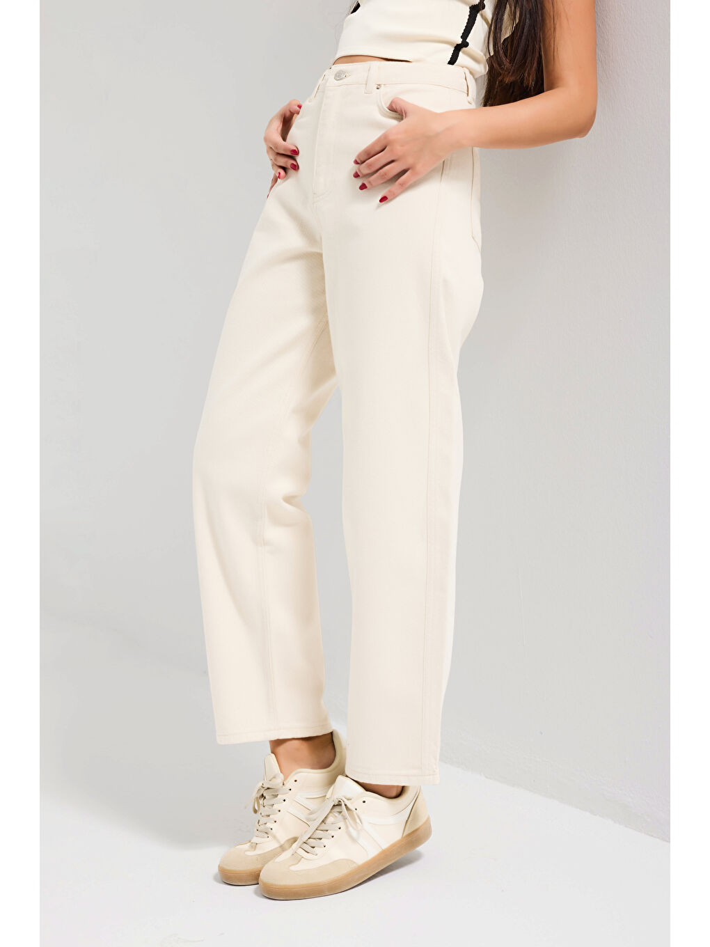 Bej Kadın Raw 7s6-69 Relax Fit %100 Pamuk Denim Jean-2