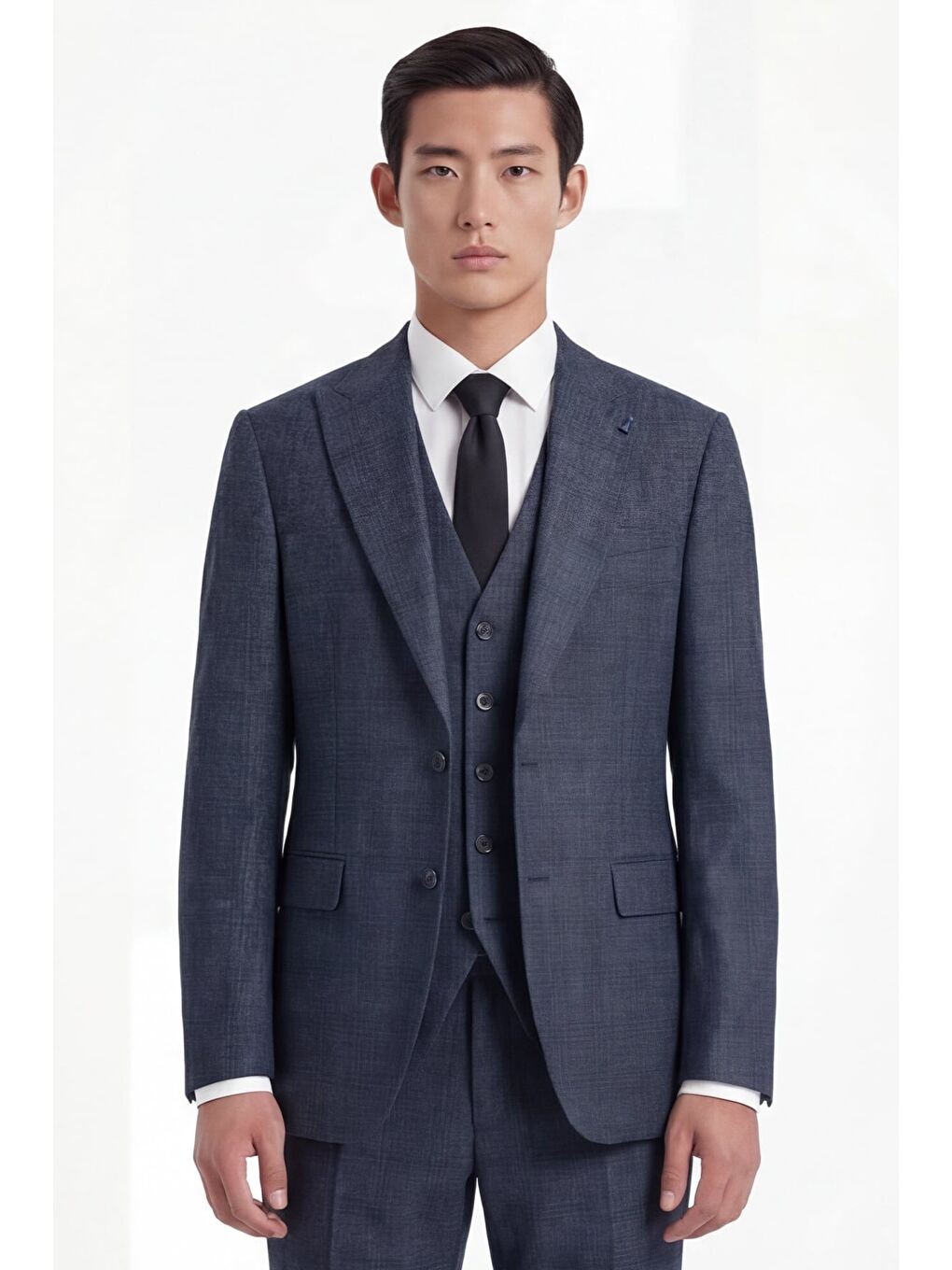 Erkek Viskon Karışımlı 10 Drop Klasik Lacivert Yelekli Takım Elbise-1