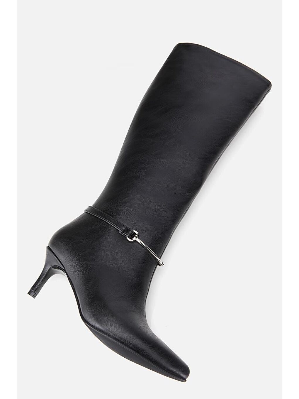 Kadın Siyah İnce Kemerli Tokalı Topuklu Çizme-5
