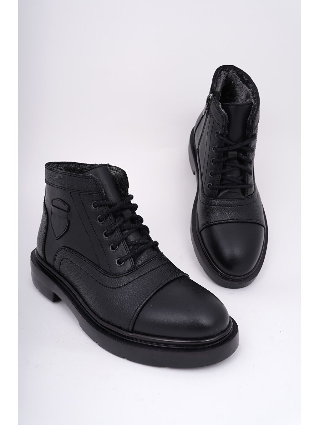 Siyah GUSTA Bağcıklı Fermuarlı İçi Kürklü Erkek Kışlık Bot-1