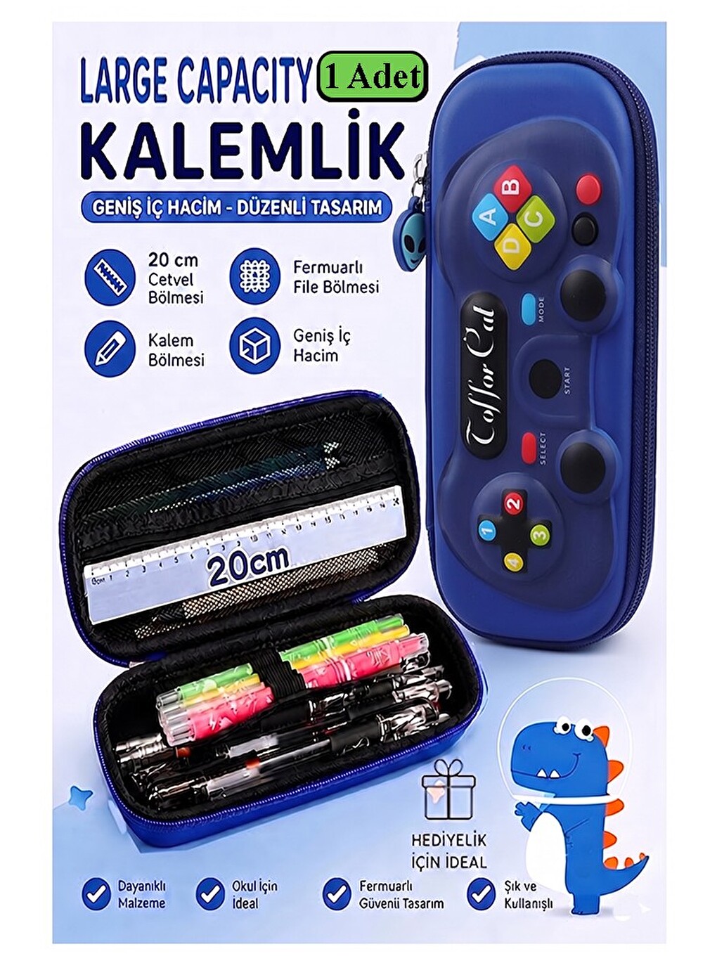 Oyun Konsolu Kabartmalı Bölmeli Kalemlik 1 Adet P-5953 Erkek Çocuk Okul Kalem Kutusu 3 Boyutlu Joyst