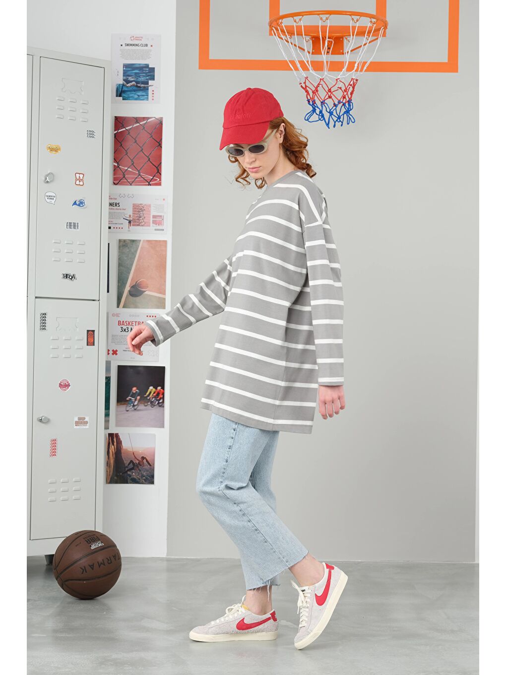 Kalın Çizgili Sweat Açık Gri-1