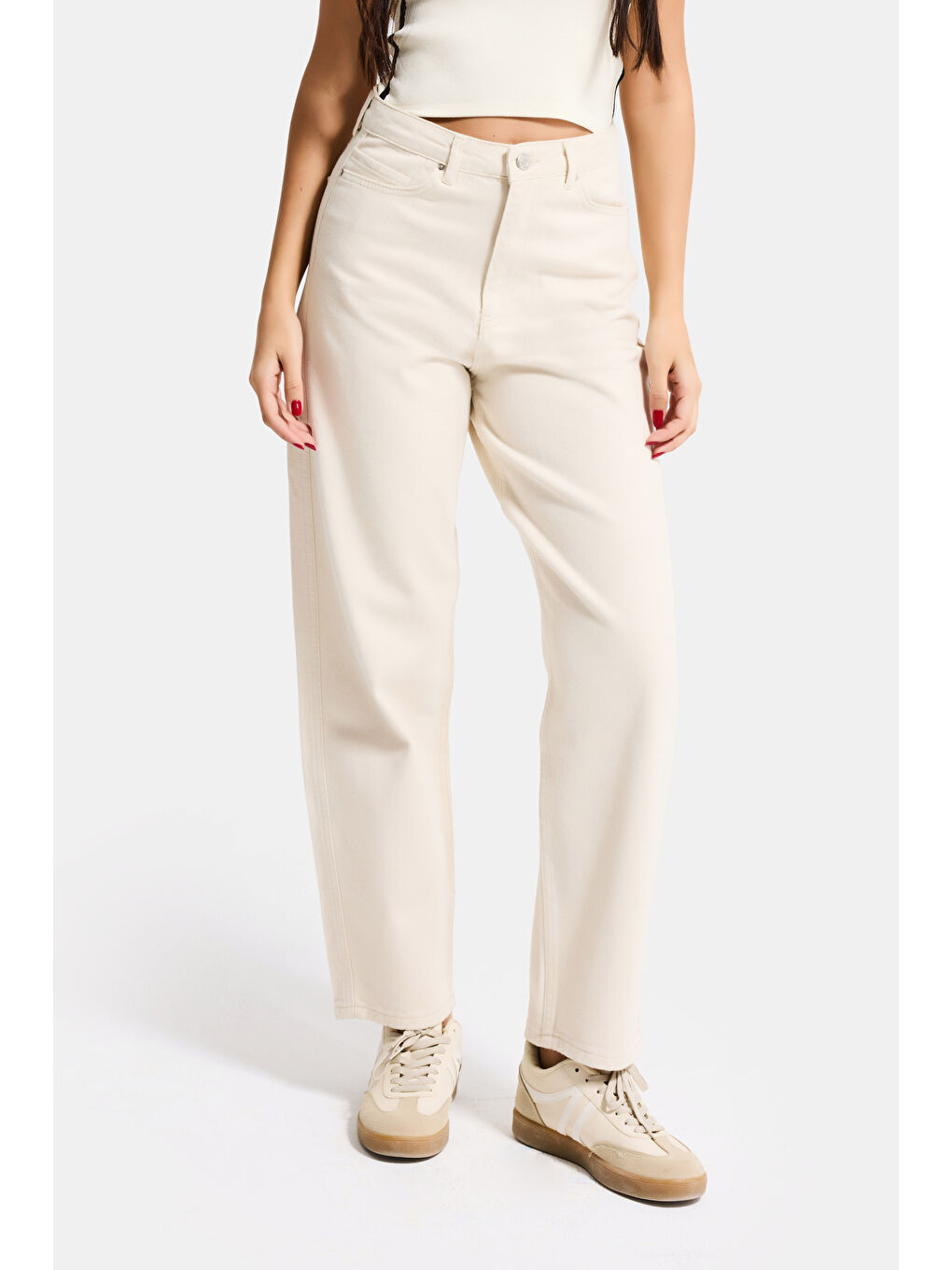 Bej Kadın Raw 7s6-69 Relax Fit %100 Pamuk Denim Jean-3