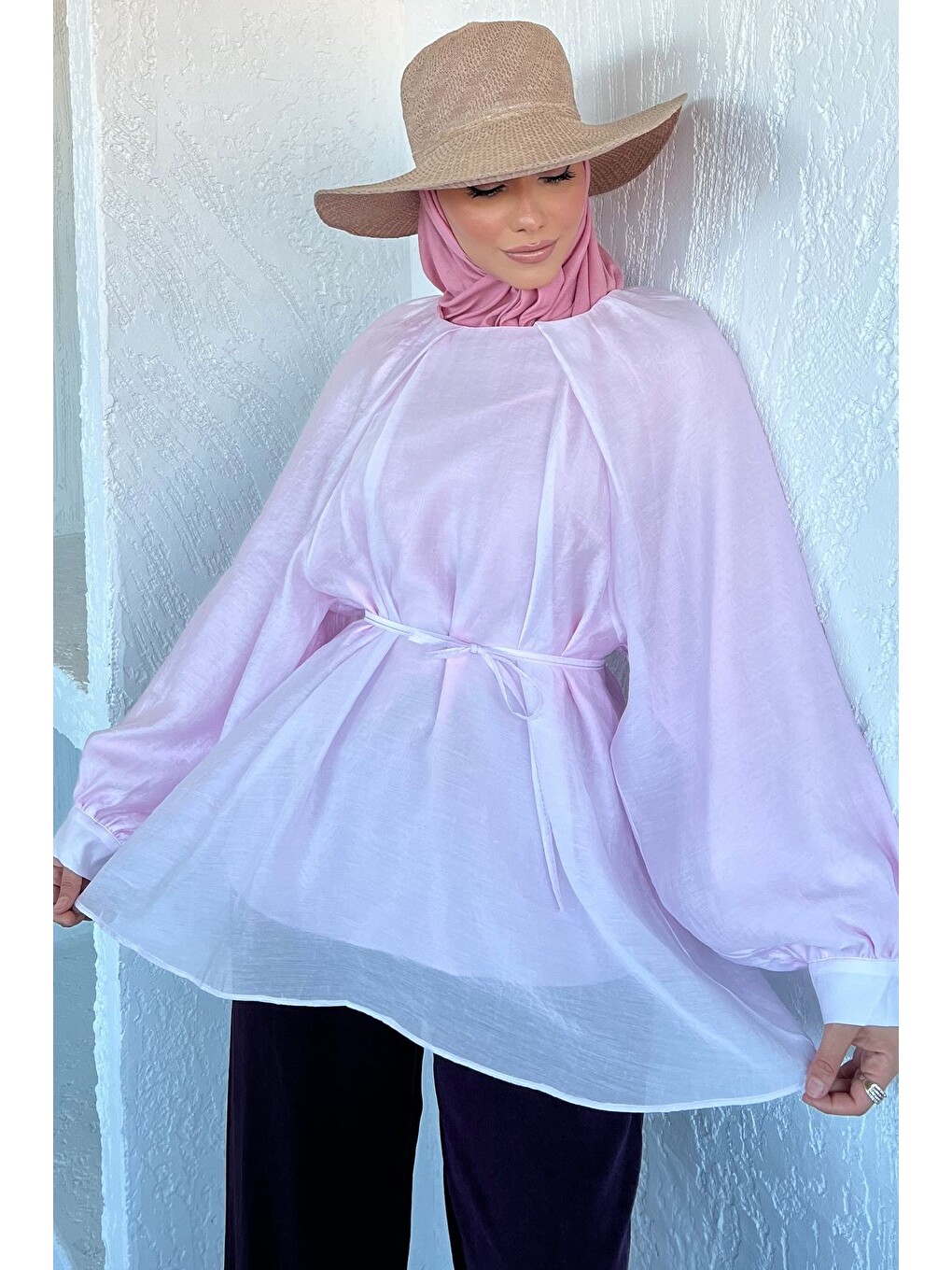 Pembe İç Astarlı Salaş Tesettür Bluz