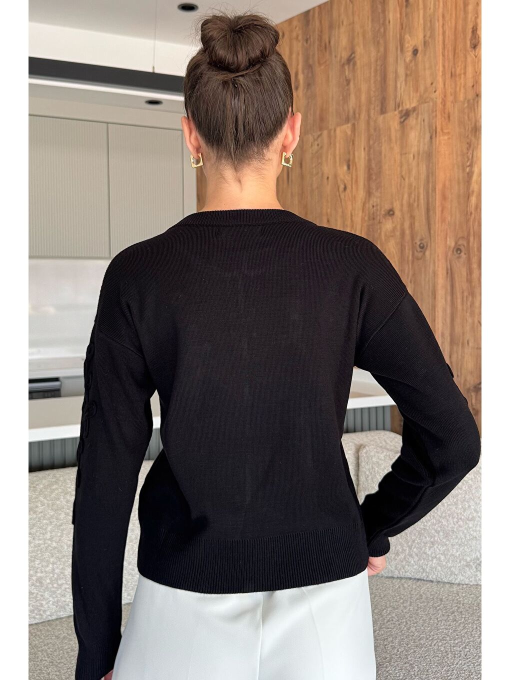 Siyah Kadın Fermuarlı Triko Hırka (s-m-l Uyumludur)-3