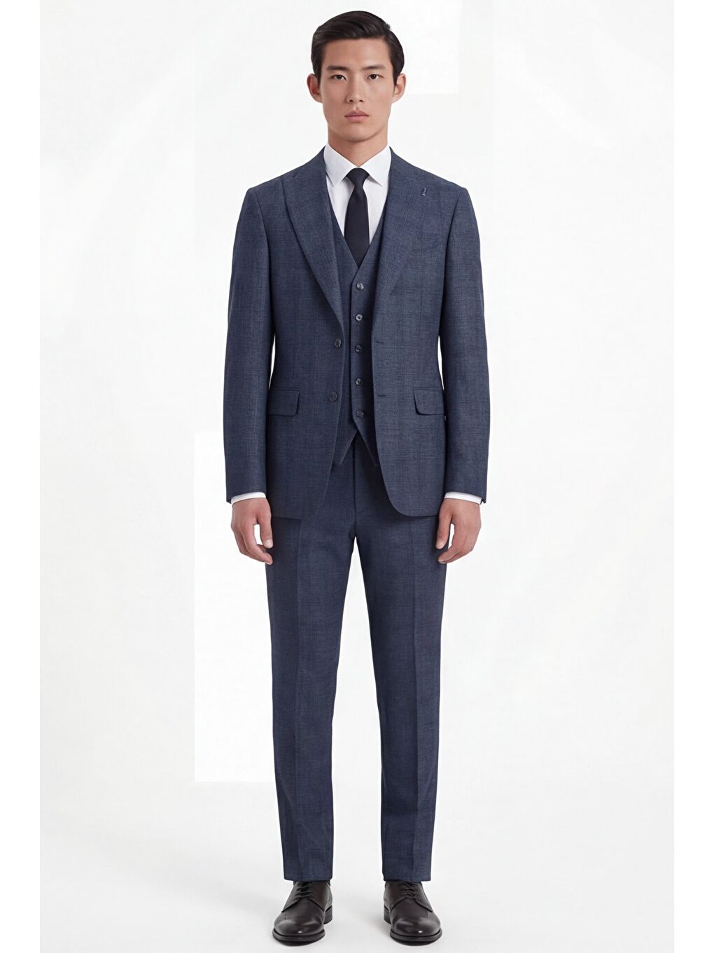 Erkek Viskon Karışımlı 10 Drop Klasik Lacivert Yelekli Takım Elbise-2