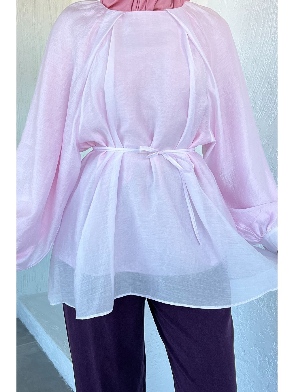 Pembe İç Astarlı Salaş Tesettür Bluz-2