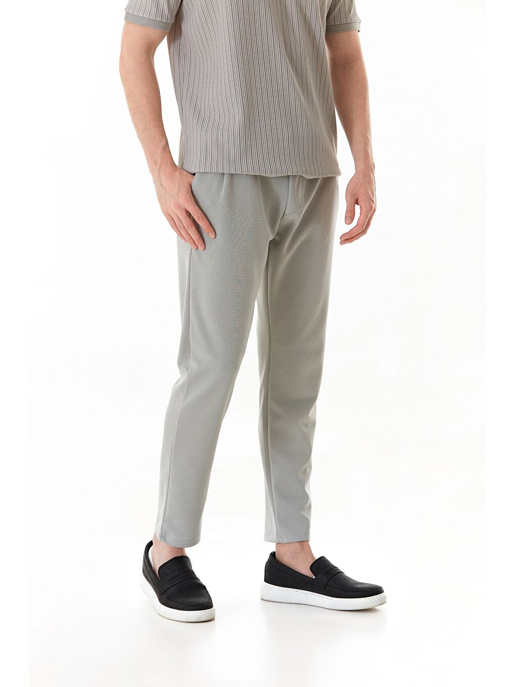 Gri Beli Bağlamalı Jogger Pantolon-1