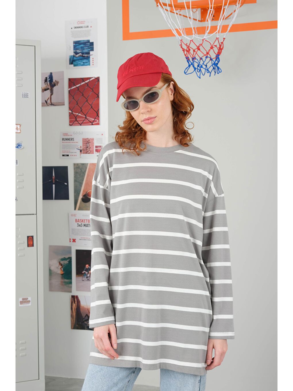 Kalın Çizgili Sweat Açık Gri-3