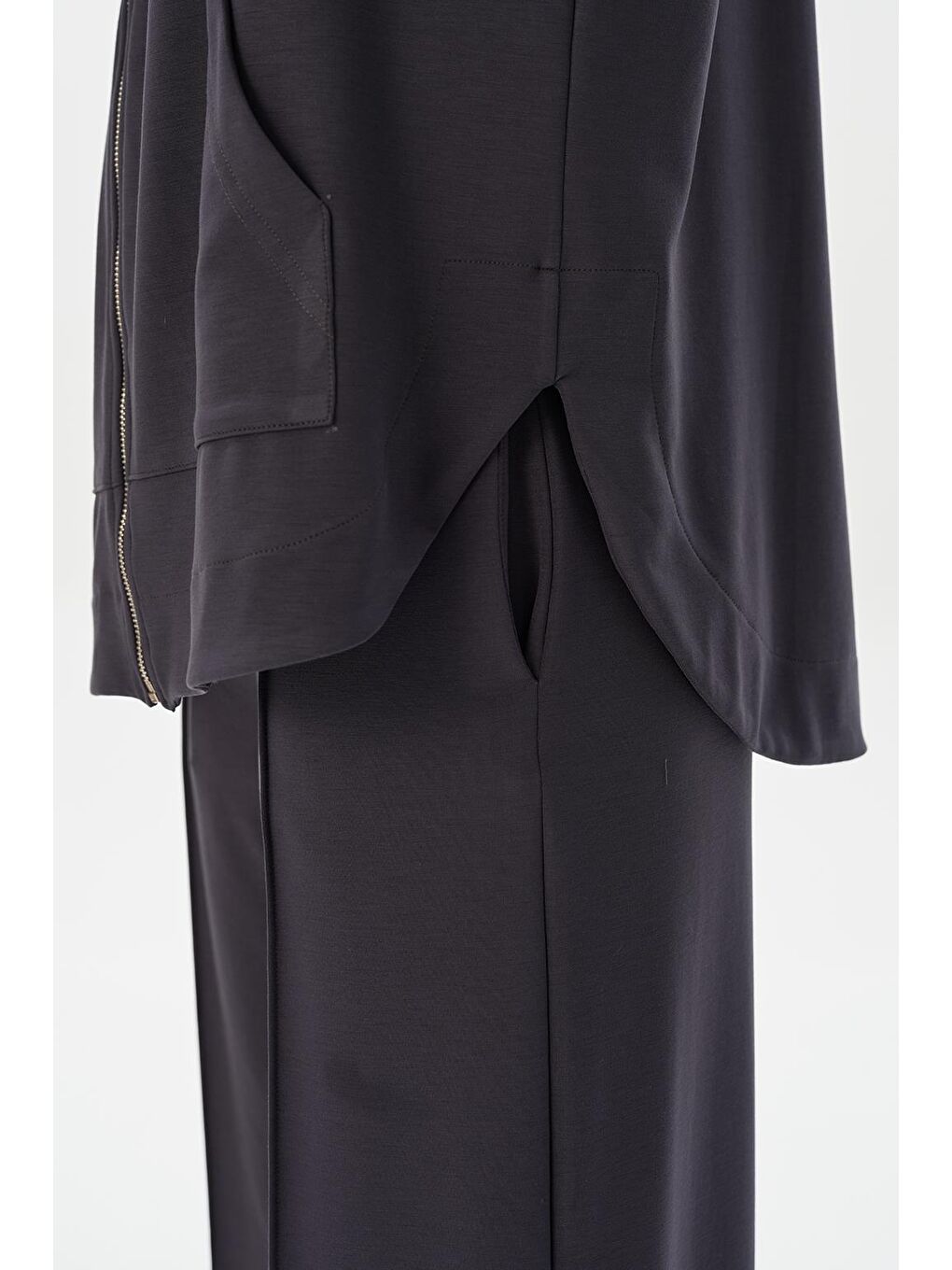 Gri Modal Örme Kapüşonlu Oversize Hırka Füme-4