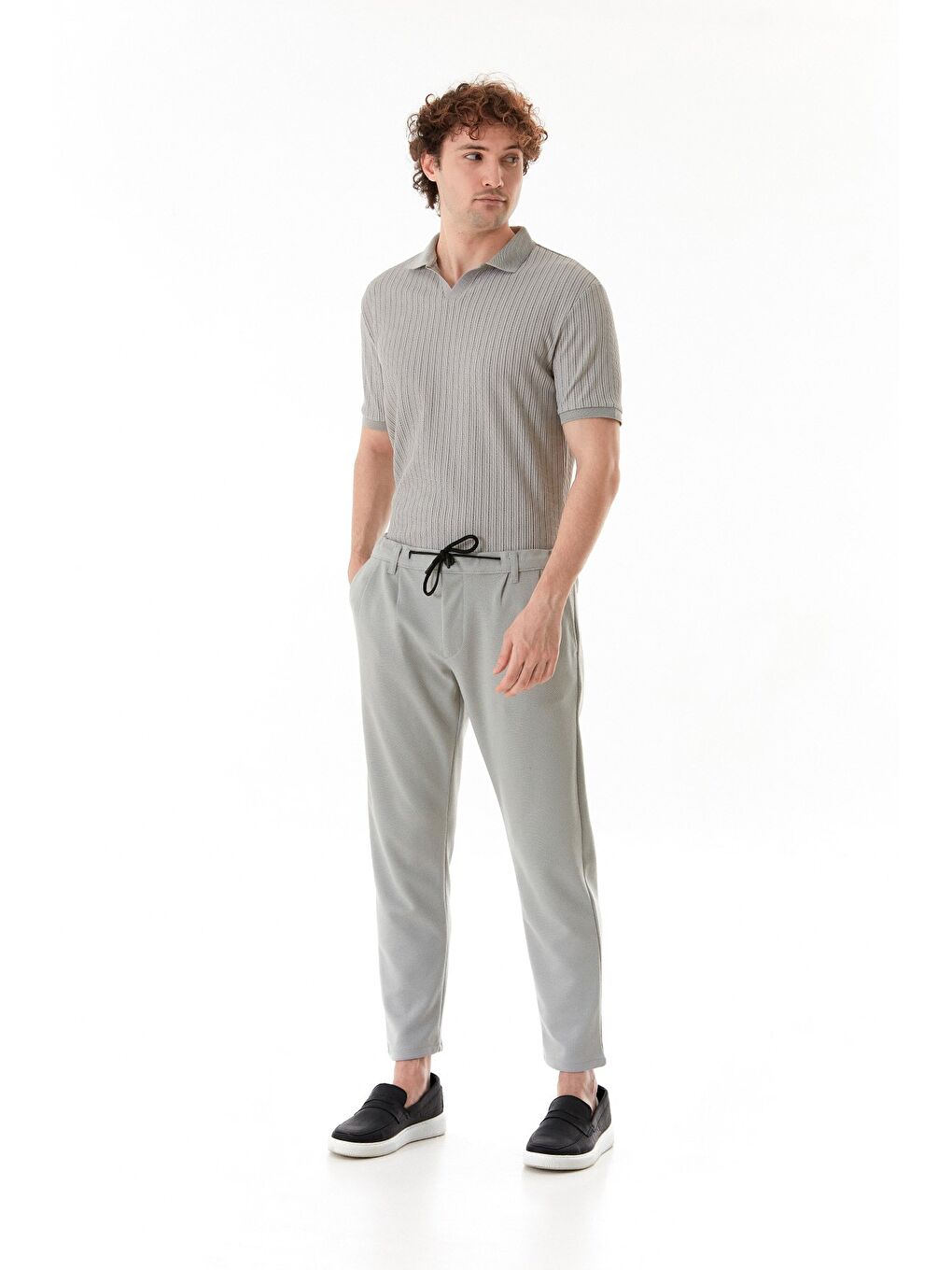 Gri Beli Bağlamalı Jogger Pantolon-2