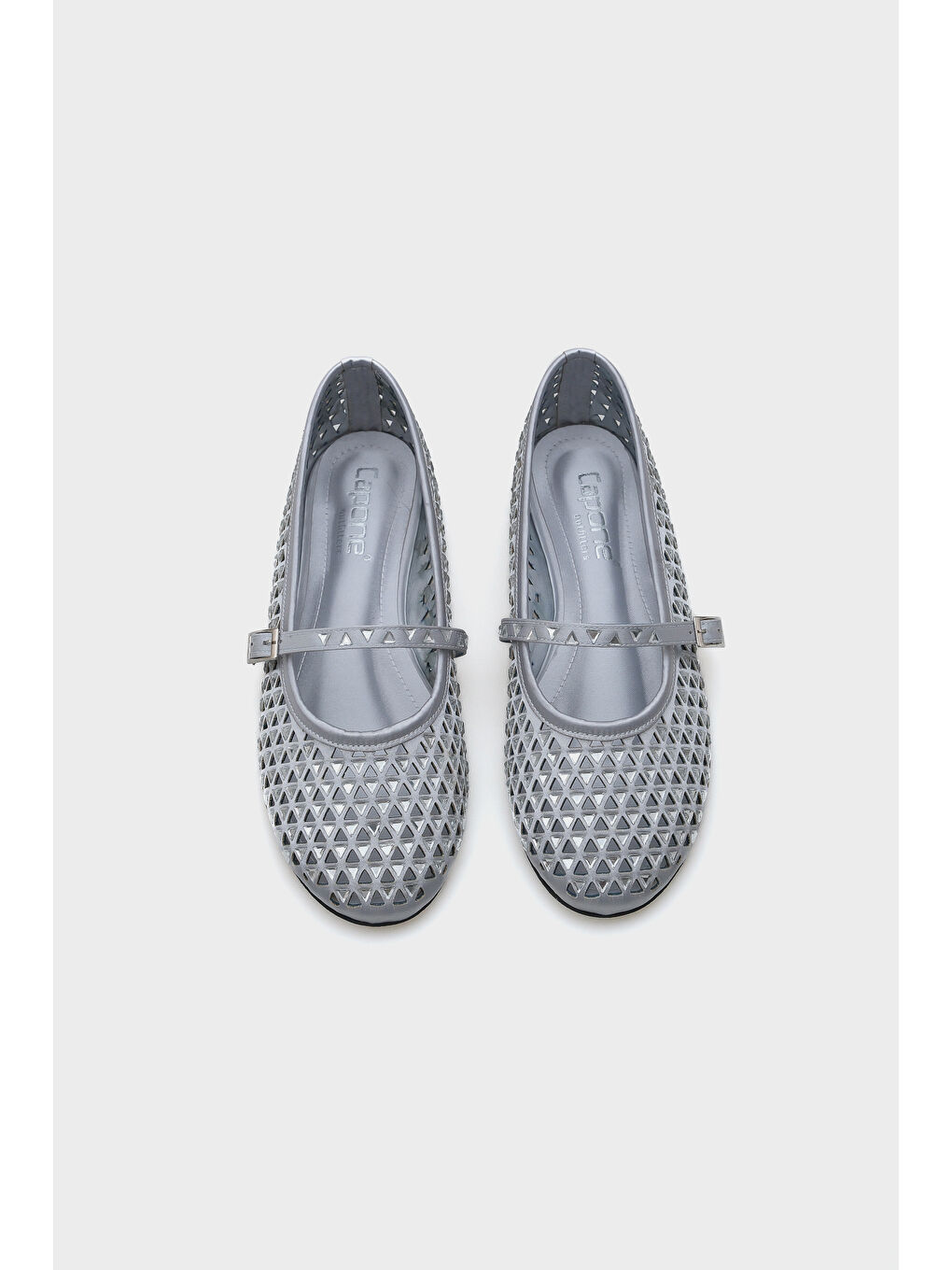 Gri Aleda Taşlı Fileli Bantlı Yuvarlak Burunlu Kadın Babet-5