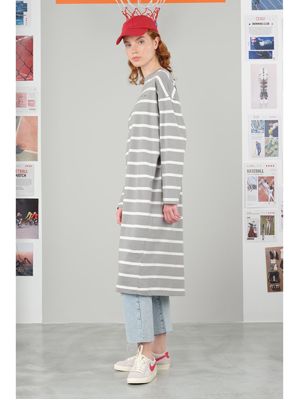 Kalın Çizgili Sweat Uzun Açık Gri-1