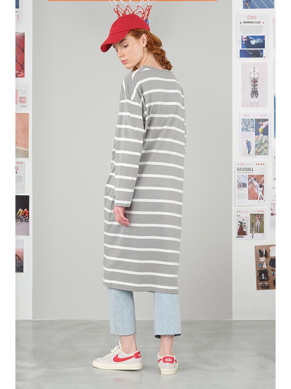 Kalın Çizgili Sweat Uzun Açık Gri-2