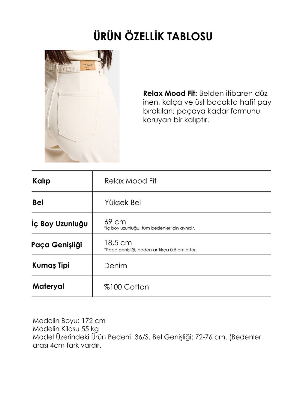 Bej Kadın Raw 7s6-69 Relax Fit %100 Pamuk Denim Jean-4