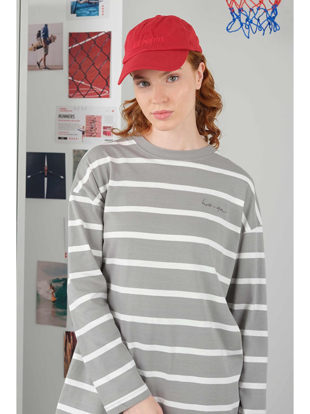 Kalın Çizgili Sweat Uzun Açık Gri-3