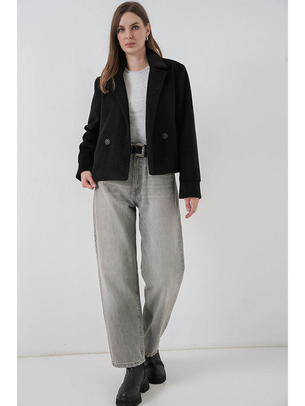 Kadın Kaşe Ceket 0725 - Siyah-1