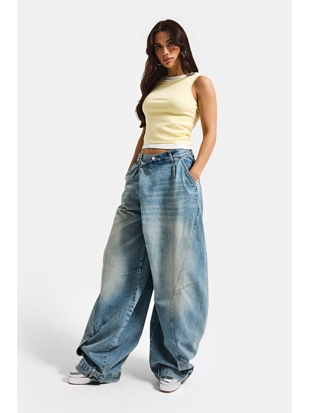 Mavi Kadın Jean Rengi 4s6-32 Süper Baggy Fit Kemer Detaylı Özel Tasarım Denim Jean-3