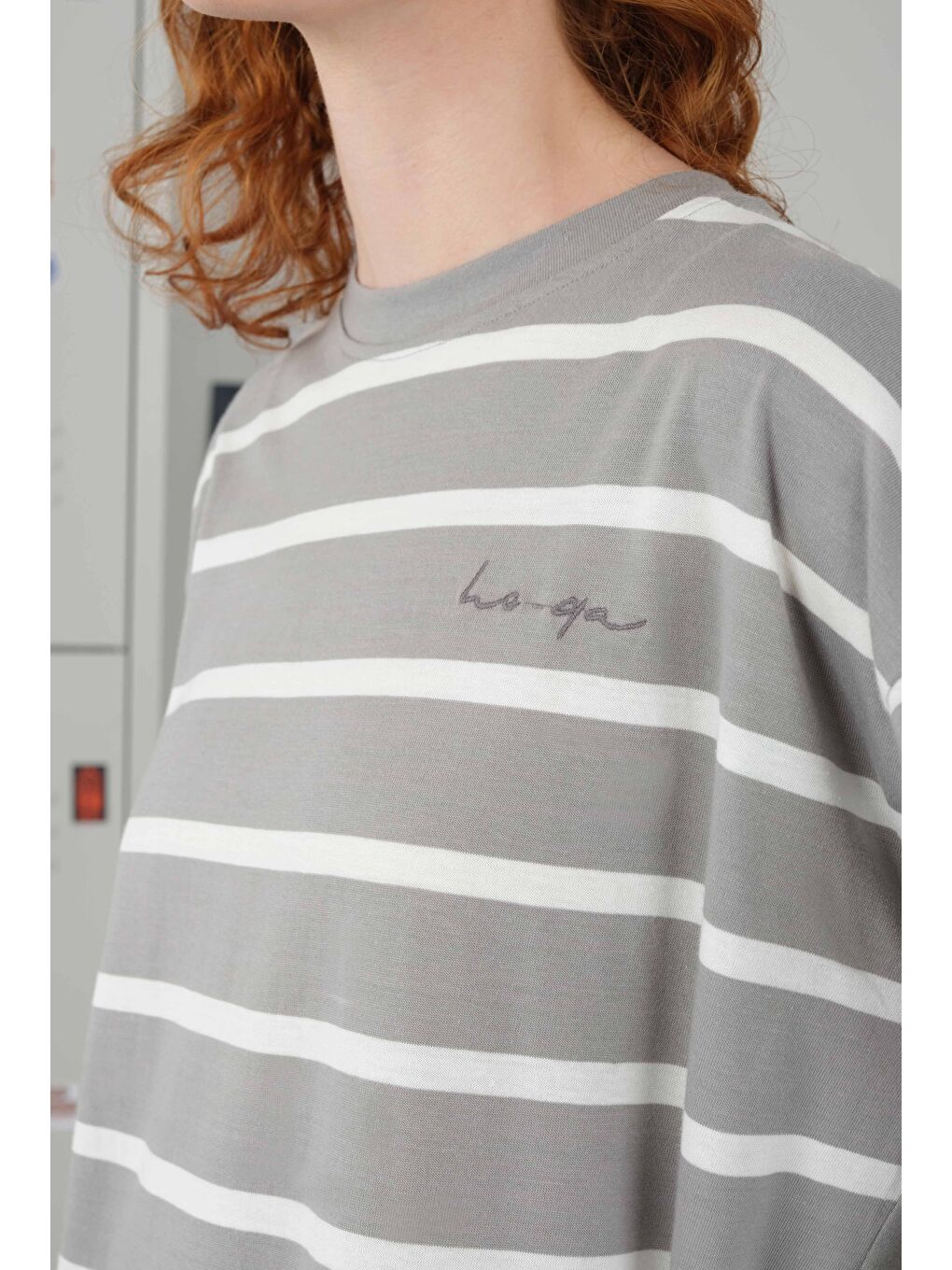 Kalın Çizgili Sweat Uzun Açık Gri-4