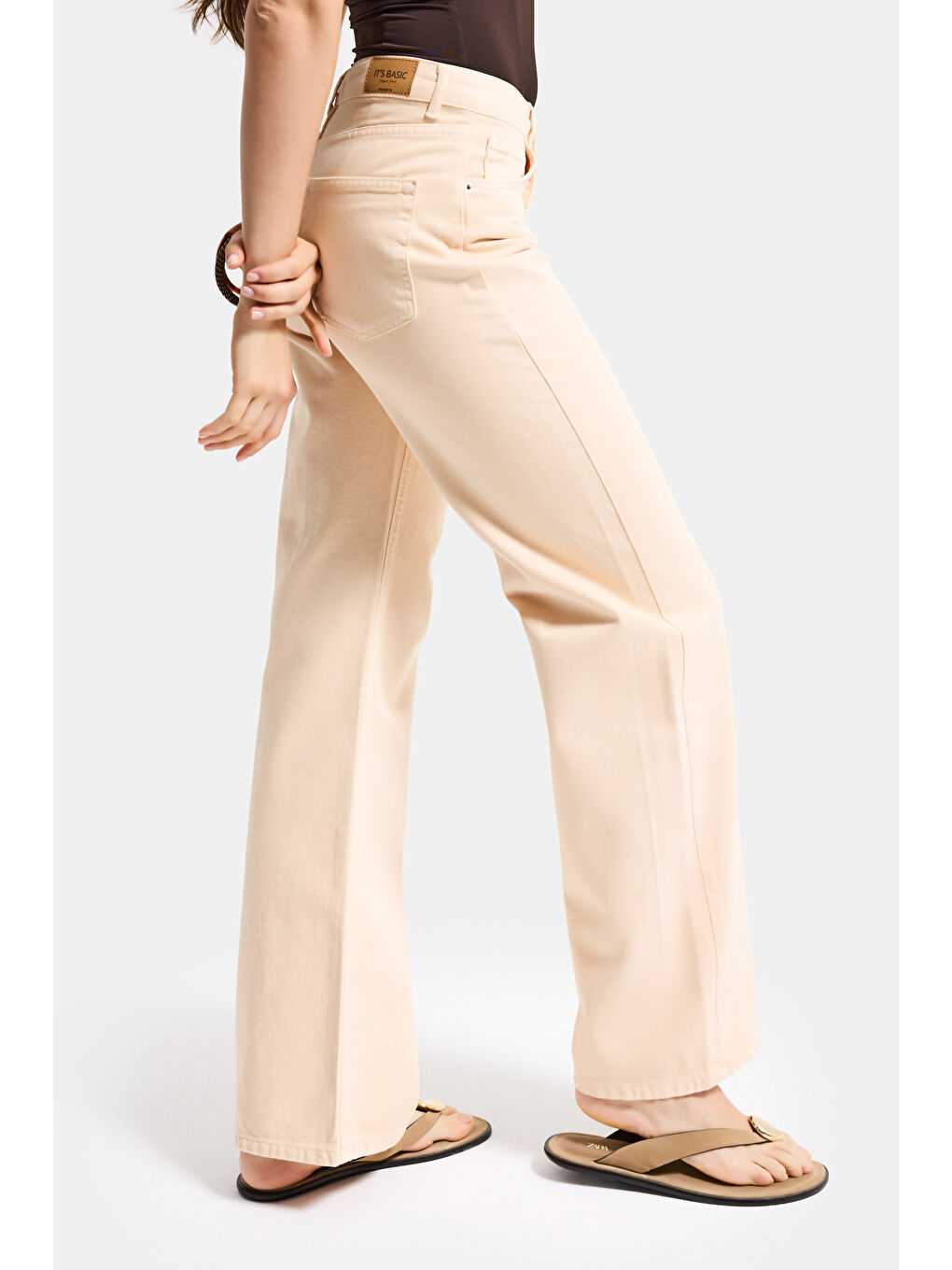 Bej Kadın Raw Doris 6s6-57 Straight Fit Yüksek Bel Denim Jean-2