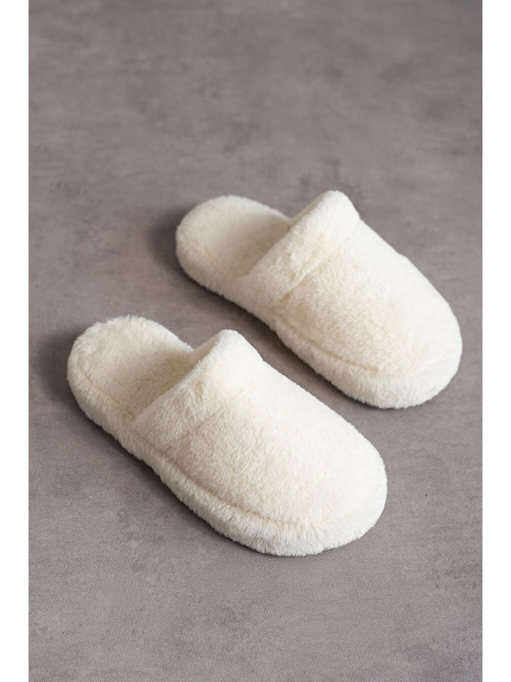Ekru TÜYLÜ KAPALI Kadın Ev Terliği Kışlık Terlik Sessiz Taban-4