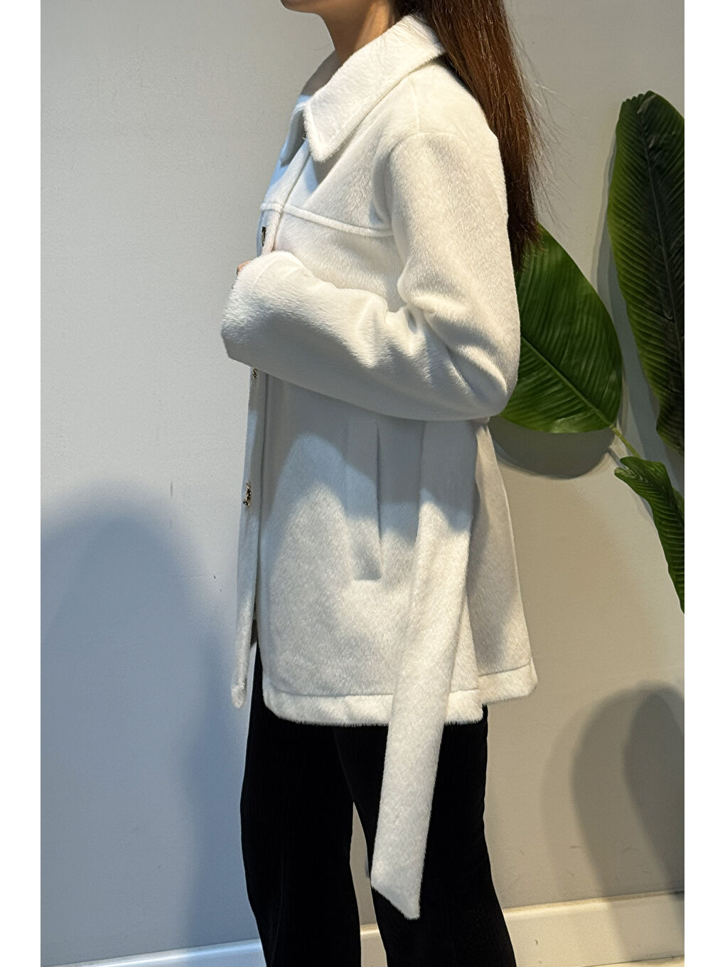 Düğme ve Kuşak Detay Ceket 36199 Ekru-4