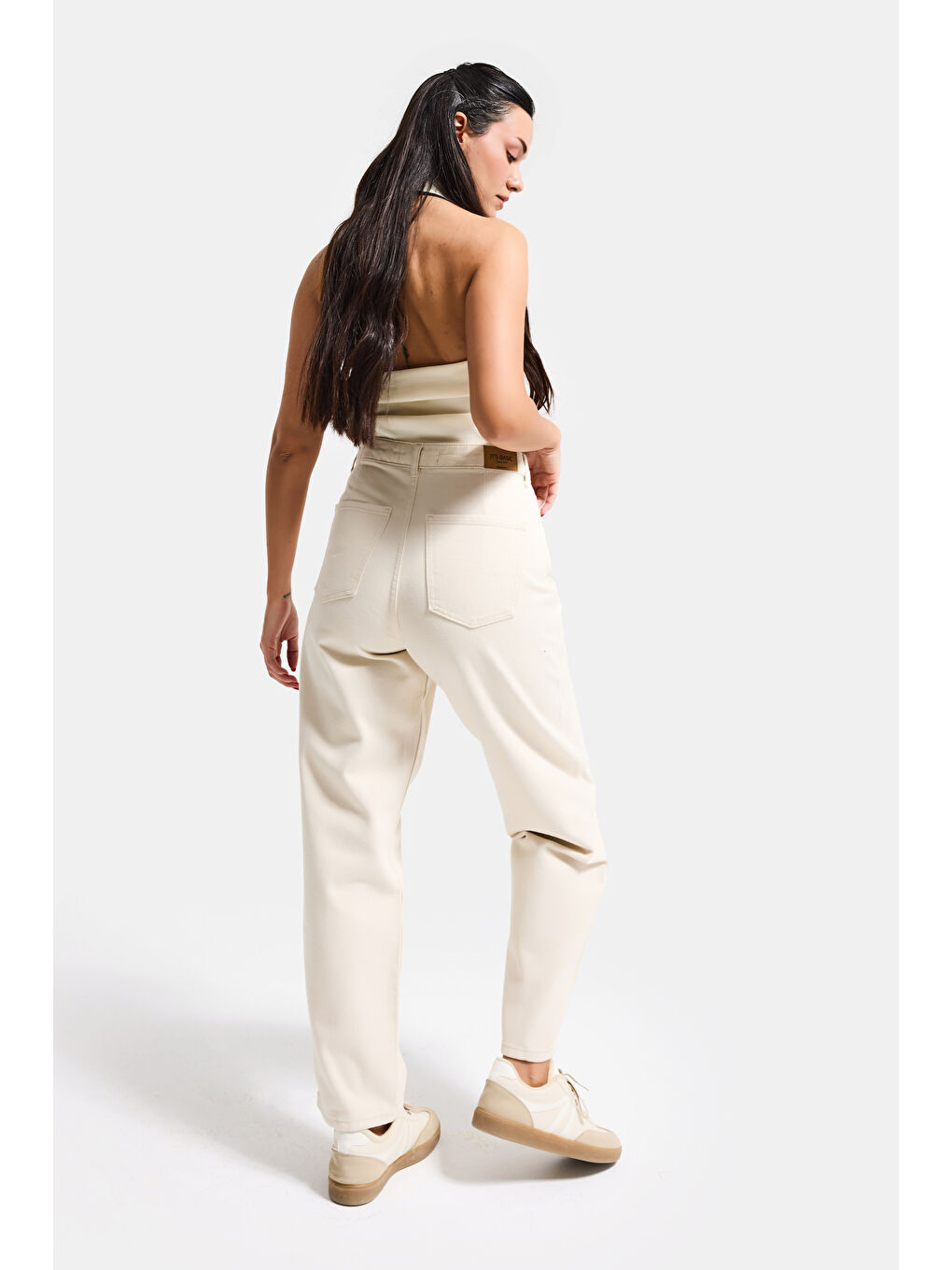 Bej Kadın Raw 7s6-69 Relax Fit %100 Pamuk Denim Jean-5