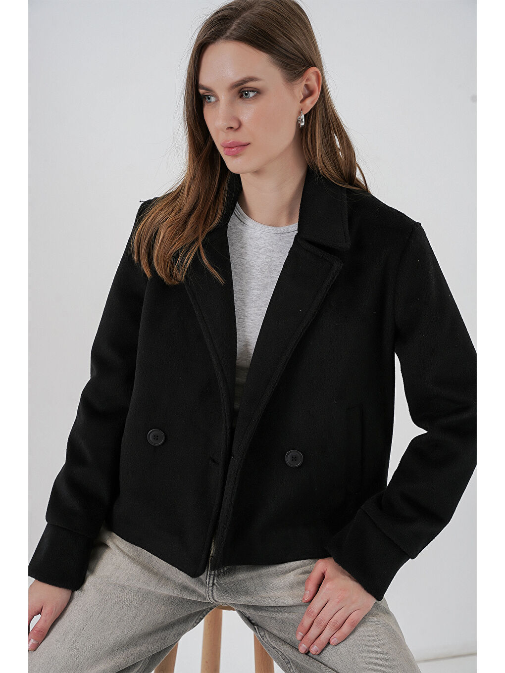 Kadın Kaşe Ceket 0725 - Siyah-2