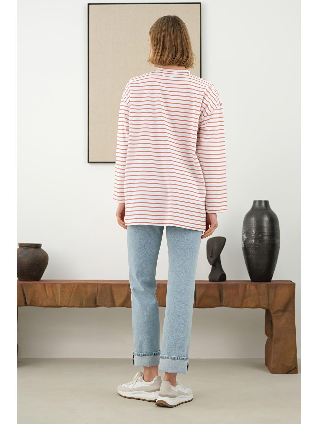 Turuncu İnce Çizgili Sweat Papaya-2