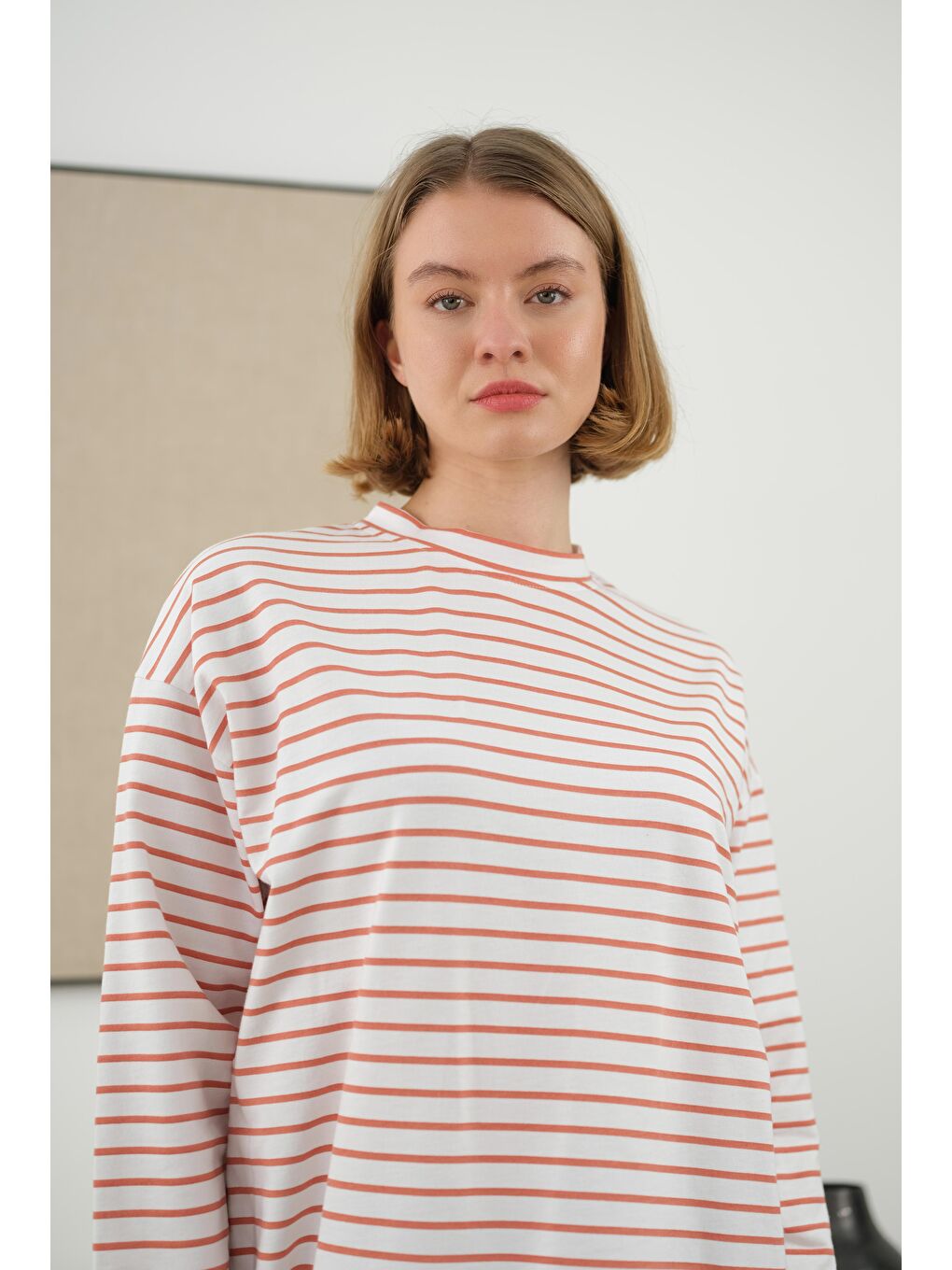 Turuncu İnce Çizgili Sweat Papaya-3