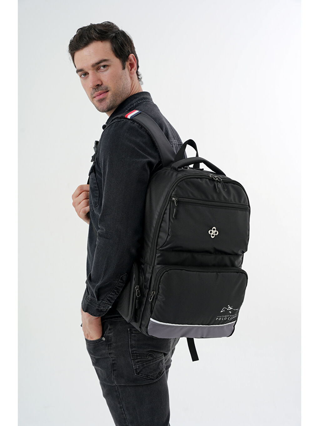 Siyah Unisex Çok Gözlü Sırt Çantası-5