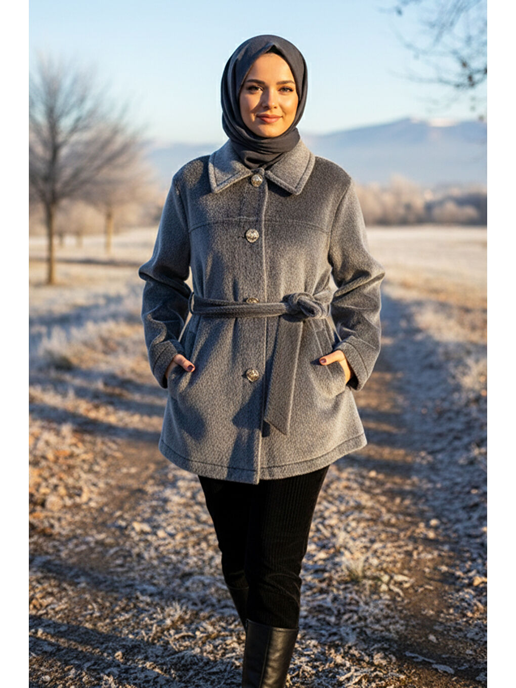 Düğme ve Kuşak Detay Ceket 36199 Antrasit