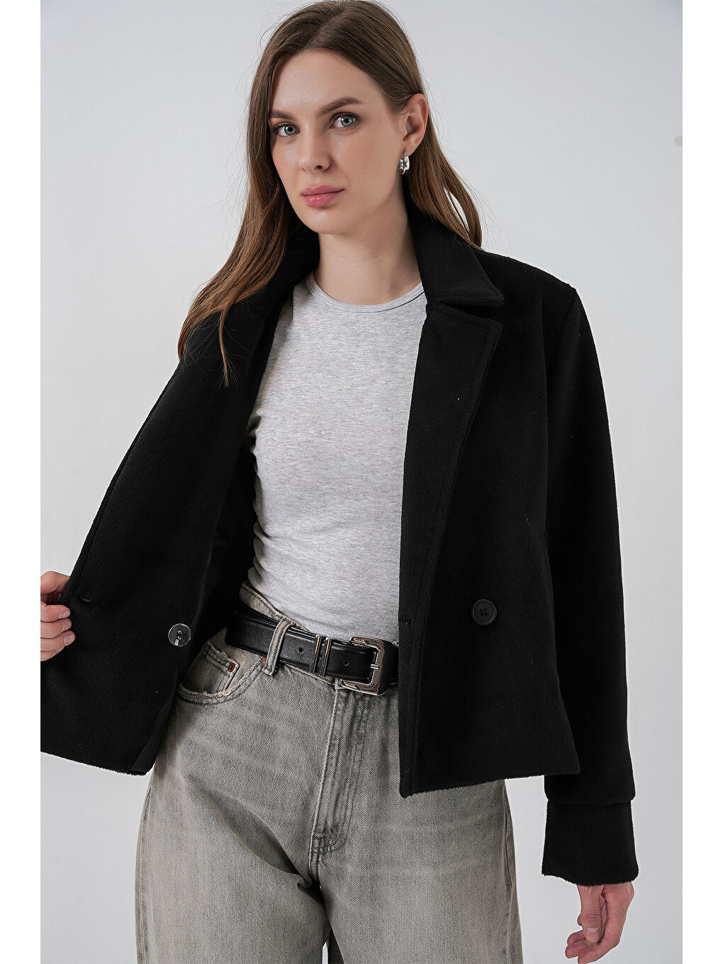 Kadın Kaşe Ceket 0725 - Siyah-3
