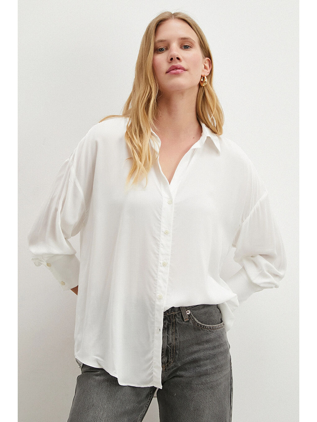 Viskon Dokuma Gömlek Beyaz-5