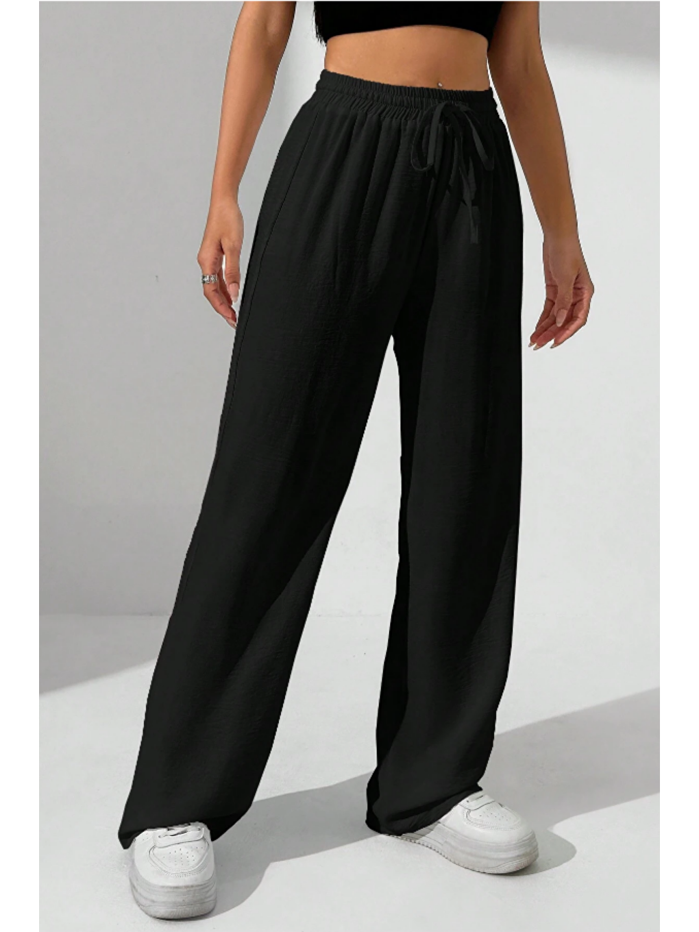 Siyah Bol Paça Müslin Kadın Pantolon-2